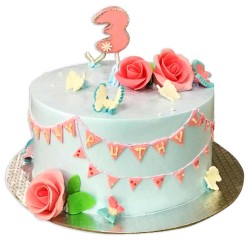 Butterfly with Flowers Fondant Cake- 2 lbs. Butterfly with Flowers Fondant Cake- 2 lbs.