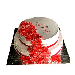 Wedding Cake with Red Blossom Flowers 