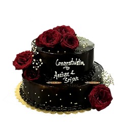 Two Tier Chocolate Wedding Cake with Fresh Roses- 5 lbs
