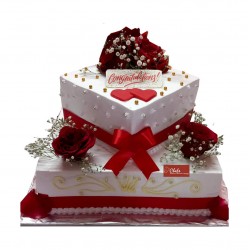 Double Step Pineapple Wedding Cake with Fresh Roses- 8 lbs.