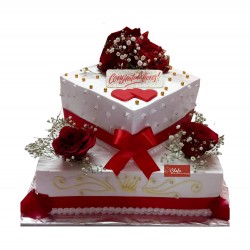 Double Step Pineapple Wedding Cake with Fresh Roses- 8 lbs.