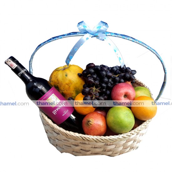 Seasonal Fruit Basket with Wine