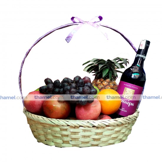 Seasonal Fruit Basket with Wine