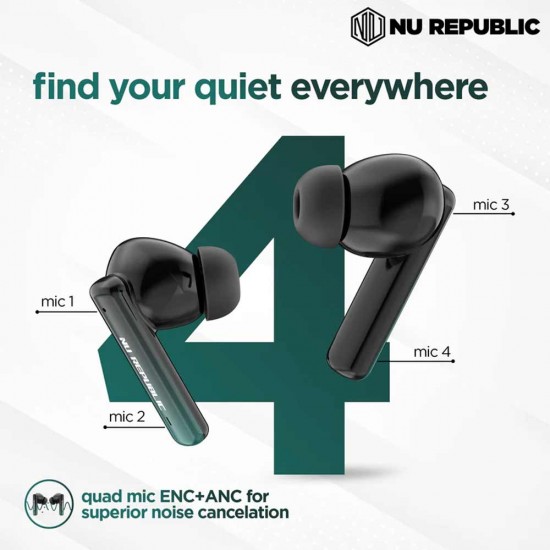 NU Republic Epic ANC + ENC Quad Mics Earbuds With X-bass Technology & 64hr Playtime