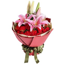 Pink Oriental Lily and Carnation Bouquet Pink Oriental Lily and Carnation Bouquet