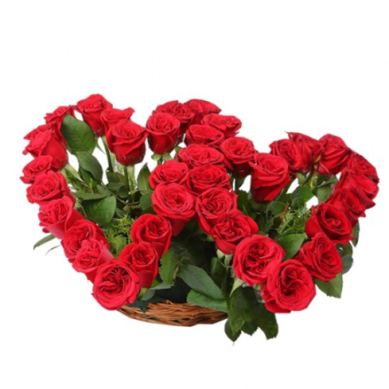 Two Red Hearts As One Basket Arrangement