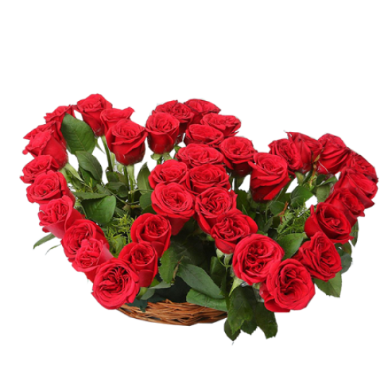 Two Red Hearts As One Basket Arrangement