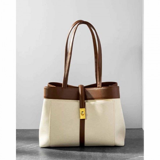 Leather Two-tone Tote Bag