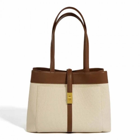 Leather Two-tone Tote Bag