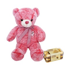 Pink Teddy Bear with Ferrero Rocher Chocolates