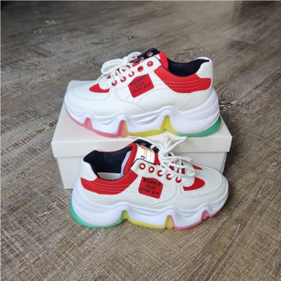 White & Red Sneakers with Tricolor Sole