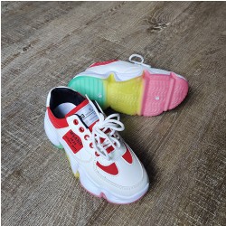 White & Red Sneakers with Tricolor Sole White & Red Sneakers with Tricolor Sole