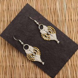 Handmade Macrame White /Gold Leaf Earrings Handmade Macrame White /Gold Leaf Earrings