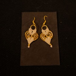 Handmade Macrame White /Gold Leaf Earrings Handmade Macrame White /Gold Leaf Earrings