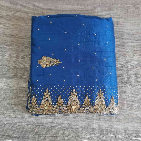 Blue Jute Silk Embroidered Saree