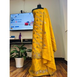 Mustard Yellow Cotton Floral Print Unstitched Suit Set Mustard Yellow Cotton Floral Print Unstitched Suit Set