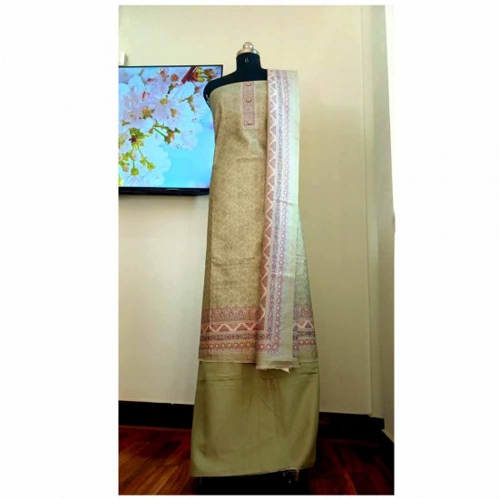 Pashmina Unstitched Kurta Set With Shawl