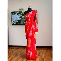Floral Printed French Chiffon Saree