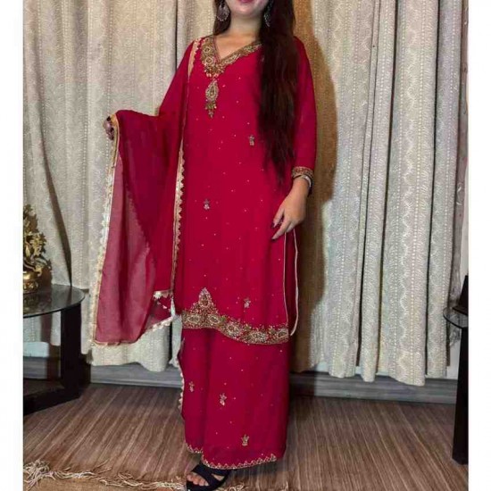 Sitara Red Georgette Embroidered Kurta Set