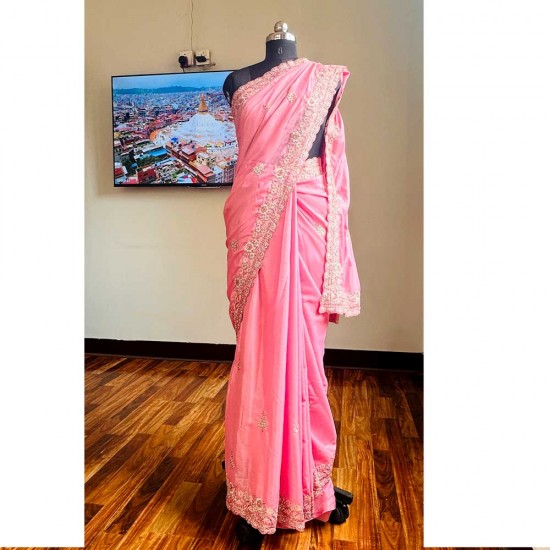 Rose Pink Candy Silk Saree