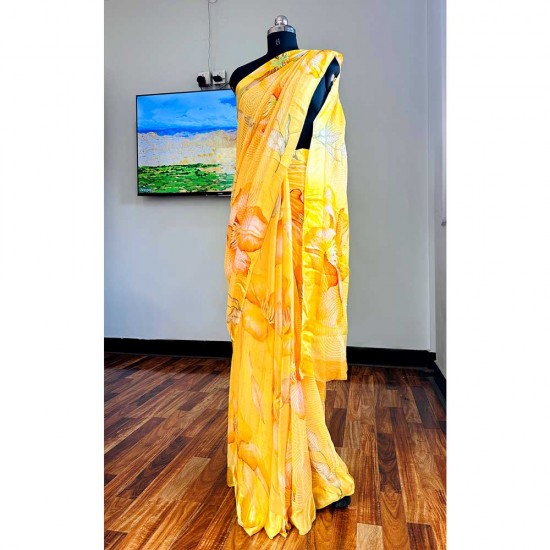 Floral Printed French Chiffon Saree