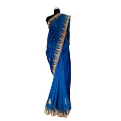 Blue Jute Silk Embroidered Saree