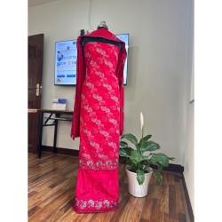 Rani Pink Cotton Floral Print Unstitched Suit Set Rani Pink Cotton Floral Print Unstitched Suit Set