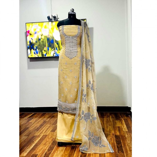 Golden Pakistani Organza Silk Kurta 