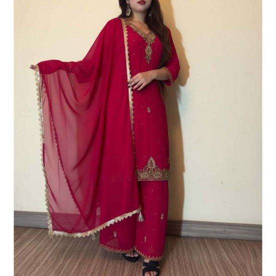 Sitara Red Georgette Embroidered Kurta Set