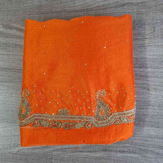 Orange Jute Silk Embroidered Saree