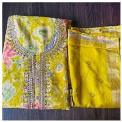 Mustard Yellow Floral Print Silk Kurta Mustard Yellow Floral Print Silk Kurta