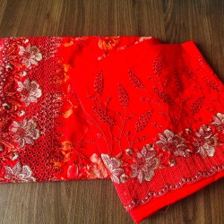 Red Cotton Floral Print Unstitched Suit Set Red Cotton Floral Print Unstitched Suit Set