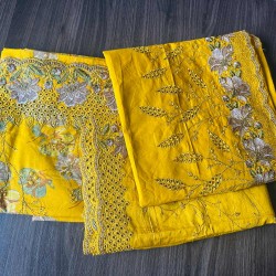 Mustard Yellow Cotton Floral Print Unstitched Suit Set Mustard Yellow Cotton Floral Print Unstitched Suit Set