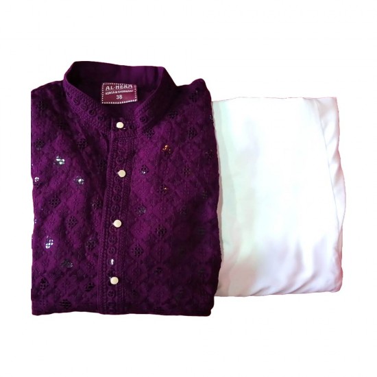 Purple Colored Kurta Set Mens Wear 