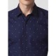 Peter England Navy  Printed Spread Collar Men Formal Shirt