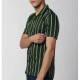 Peter England Green Super Slim Fit Stripe Half Sleeves Casual Shirt