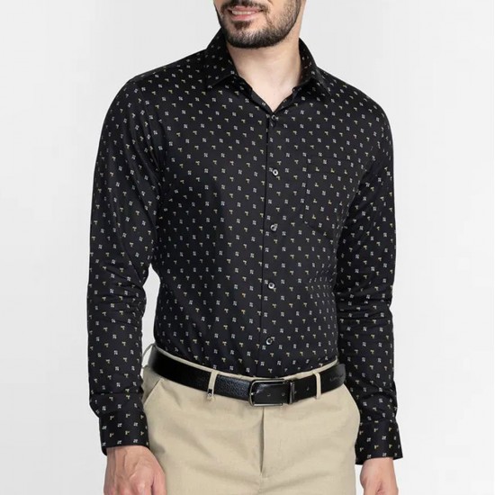 Oxemberg Classic Black Printed Formal Slim Fit Shirt