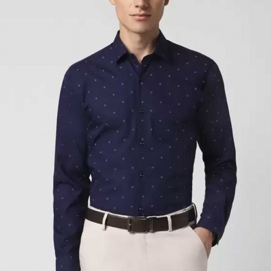 Peter England Navy  Printed Spread Collar Men Formal Shirt