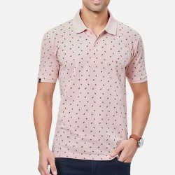 Siyaram's Tessio Men Regular Fit Printed Pink Polo T-Shirt Siyaram's Tessio Men Regular Fit Printed Pink Polo T-Shirt