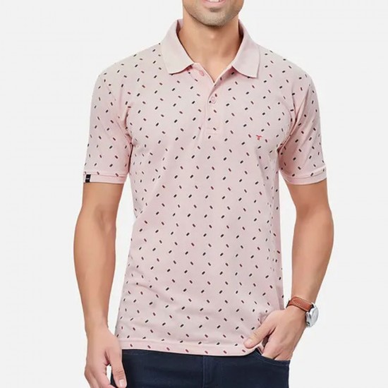 Siyaram's Tessio Men Regular Fit Printed Pink Polo T-Shirt