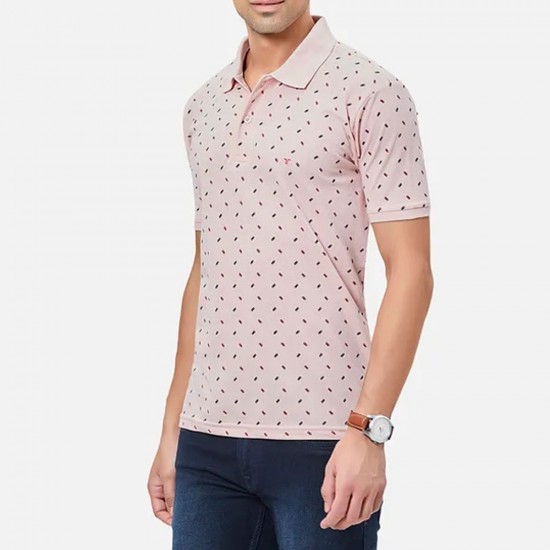 Siyaram's Tessio Men Regular Fit Printed Pink Polo T-Shirt