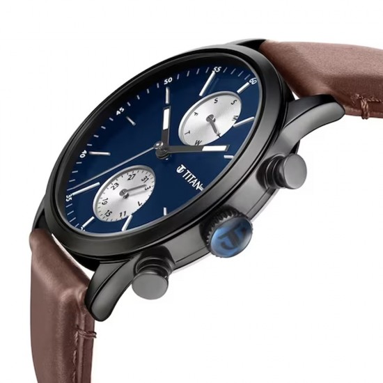 Titan Elmnt Midnight Blue Dial Leather Strap Watch (1805NL03)