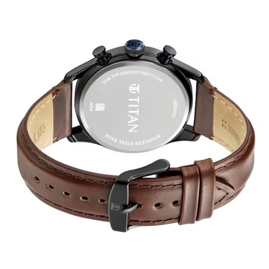 Titan Elmnt Midnight Blue Dial Leather Strap Watch (1805NL03)