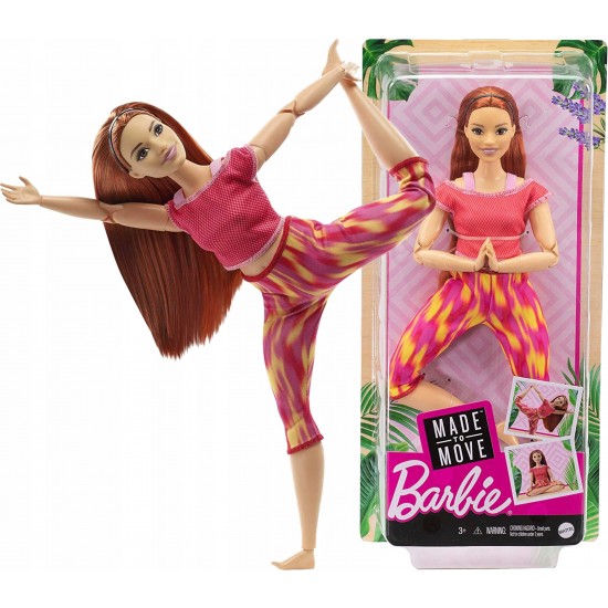 Barbie Made to Move Doll, with 22 Flexible Joints & Long Straight Red Hair Wearing Athleisure-wear for Kids