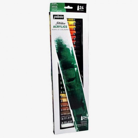 Pebeo Studio Acrylics High Viscosity, Fine Acrylic (Set of 24 x 12 ml Tubes)