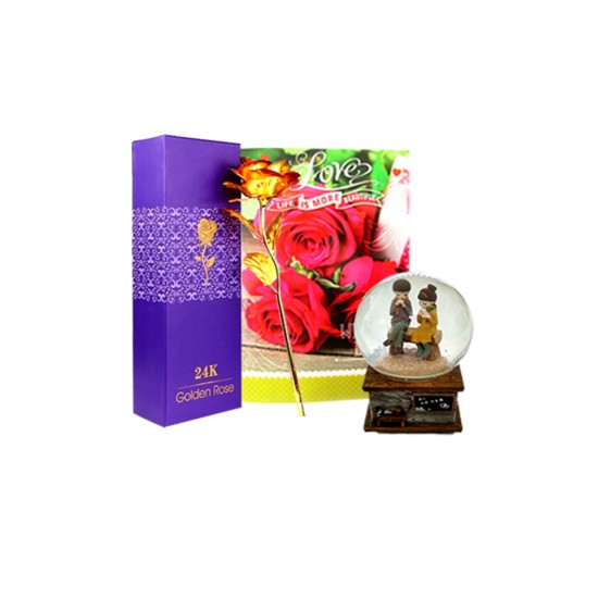 Gold Rose with Card & Snow Globe