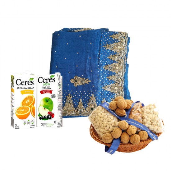 Blue Jute Silk Saree with Dryfruits & Sugarfree Biscuits