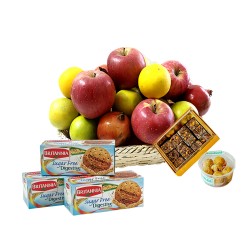 3 kg Fruits Basket with Sugarfree Biscuits & Mithai