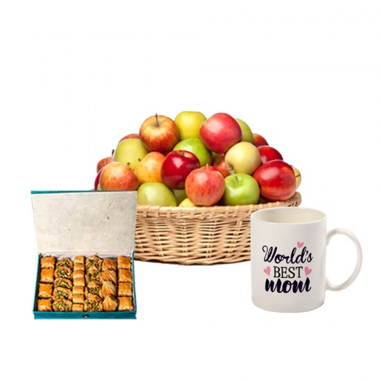 Fruit Basket with Baklava Gift Box & Mug