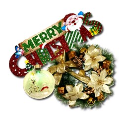 Christmas Banner, Multicolor Night Lamp and Wreath